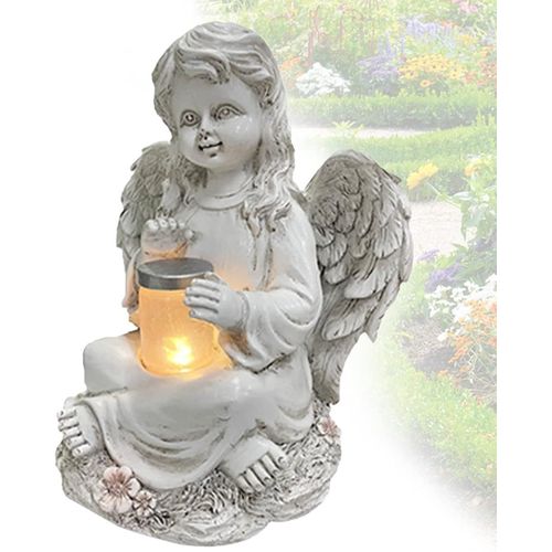Statue Du Jardin Des Anges,Lampe Solaire À Led Ange Gardien,Lampe Funéraire Sculpture De Fée,Résistant Aux Intempéries,Auto-On,Pour Terrasse, Pelouse, Cour,Pendaison De Crémaillère,Funèbre (B)