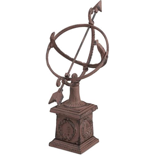 Cadran solaire jardin en fonte de fer design antiquités résistant aux intempéries HxlxP: 36 x 17 x 14 cm, brun, Marron