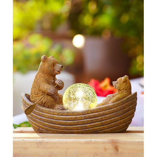 Statue solaire avec deux ours bruns qui rament avec boule solaire au milieu du bateau, décoration de jardin pour terrasse, pelouse, jardin, cadeau pour femme/grand-mère