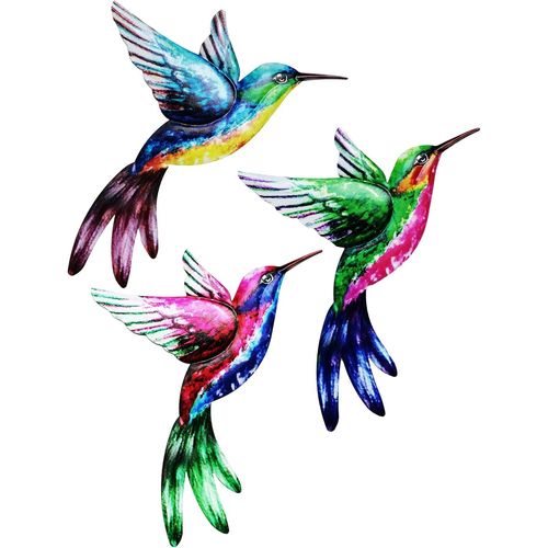 Lot de 3 grands colibris en métal pour jardin, abri, clôtures, cour - Décoration murale à suspendre