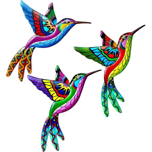 Lot de 3 grands colibris en métal pour extérieur, décoration Murale en métal pour extérieur, abri de Jardin, clôtures, Cour, décoration Murale