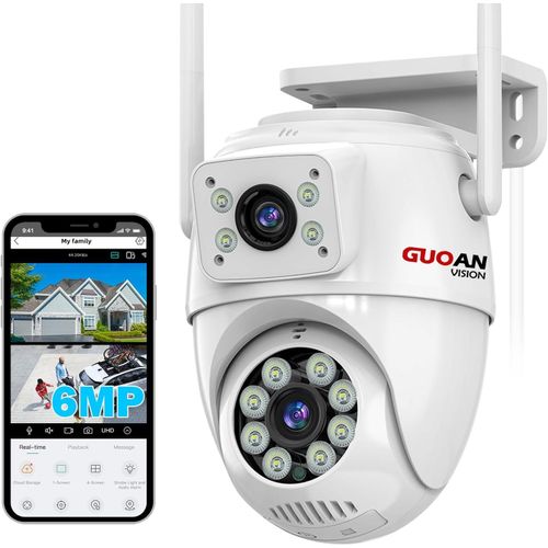 Caméra de Surveillance extérieure , Double Objectif 6MP, Wi-FI, Conversation bidirectionnelle, étanchéité IP66, Suivi Automatique, Stockage SD/Cloud