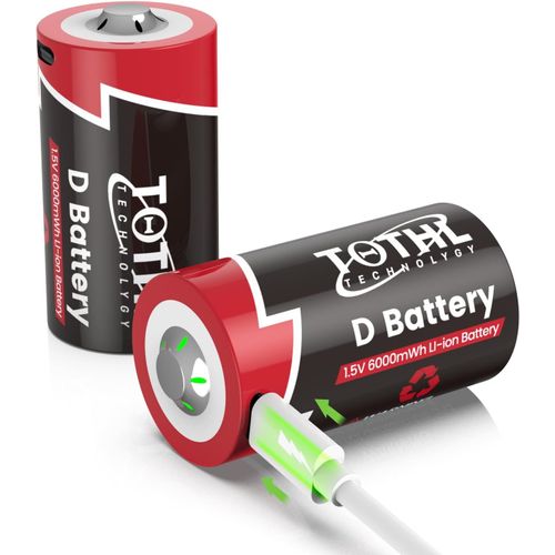 CLOUDDS_Lot De 2 Piles Au Lithium D Rechargeables 1,5 V D 6000 Mwh-Batterie De Rechange Lr20-Pour Lampe De Poche