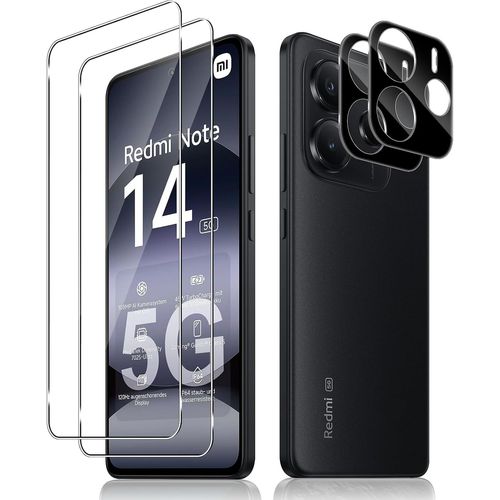 Cloudds_2 Pièces Verre Trempé Pour Xiaomi Redmi Note 14 5g Et 2 Pièces Caméra Arrière Protecteur,0.33mm Film Protection Écran,9h Dureté,Anti Rayures,Hd Vitre Protection