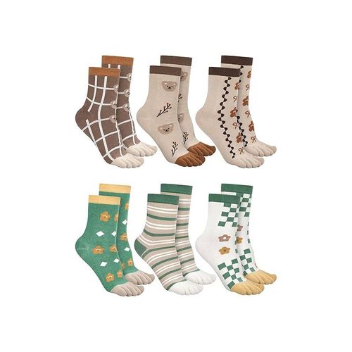 Chaussettes À Orteils - 6 Paires - Vert + Marron Chaussettes Basses Confortables En Coton Pour Femmes - Talon Et Orteils Renforcés