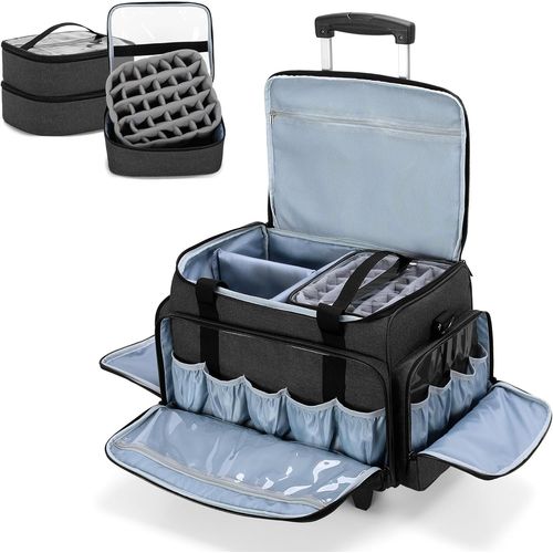 Ytseazn-Sac Organisateur À Roulettes De Vernis À Ongles Pour 90 Bouteilles Et Une Lampe À Ongles,Sac Pour Rangement Vernis À Ongle Avec Chariot Détachable,Étui Pour Vernis À Ongles,Noir 