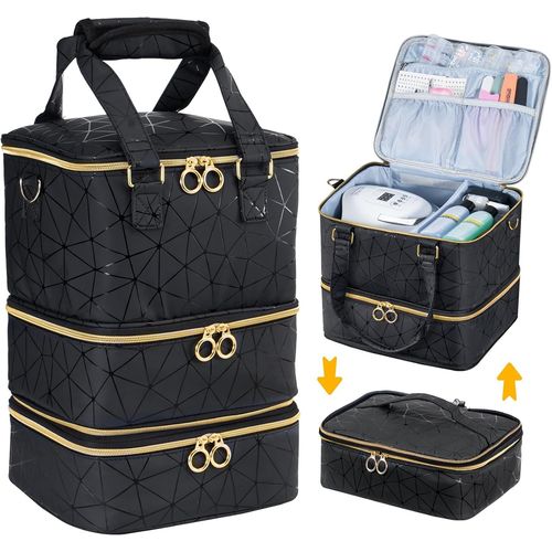 Ytseazn-Organisateur De Vernis À Ongles Pour 60 Flacons De Vernis À Ongles Et 1 Lampe À Ongles Led,Sac De Rangement De Vernis À Ongles Pour Accessoires De Manucure¿Noir¿ 