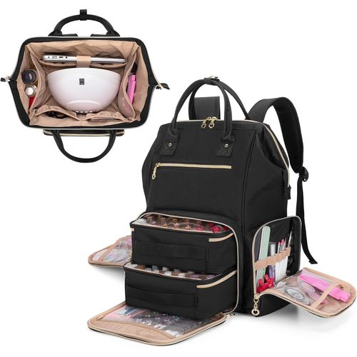 Ytseazn-Sac À Dos Organiseur De Vernis À Ongles Per 56 Bouteilles Et Une Lampe À Ongles,Sac Organisateur De Vernis À Ongles Avec 2 Poches Amovibles(Sac Seulement),Noir 