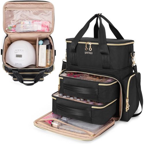 Ytseazn-Sac De Rangement Vernis À Ongle Pour 70 Bouteilles(15ml-0,5 Fl.Oz)Et Lampe Uv Sèche Ongles,Sac Organisateur De Vernis À Ongles Avec 2 Pochettes Amovibles,Sac Pour Vernis À Ongles,Noir 
