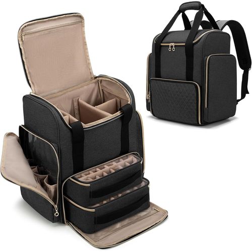Ytseazn-Sac À Dos Organiseur Pour Vernis À Ongles 70 Bouteilles Et Lampe À Ongles,Sac À Vernis À Ongles Avec 2 Étuis Amovibles Et Poches De Rangement Pour Outils(Breveté),Noir 