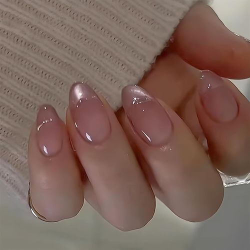 Ytseazn-Lot De 24 Faux Ongles À Coller En Forme D'amande Rose Scintillant,Dégradé De Couleur Chatoyante,Yeux De Chat Rose De Qualité Supérieure Pour Femme 