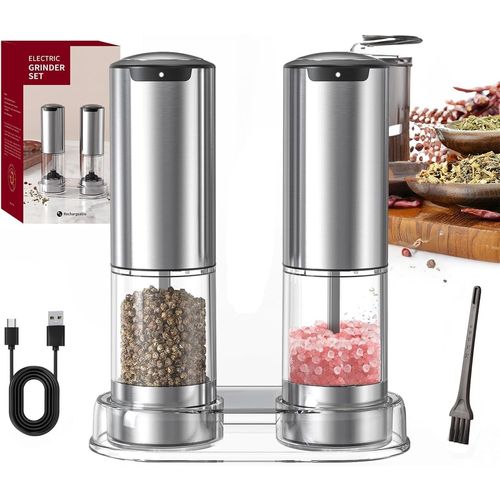 ytseazn-Salieres Et Poivrieres Electrique,Rechargeable Moulin A Poivre Electrique Avec Lumière Led,Acier Inox Moulin Sel Poivre,Grossièreté Réglable,Automatique Moulin A Poivre Pour La Cuisine