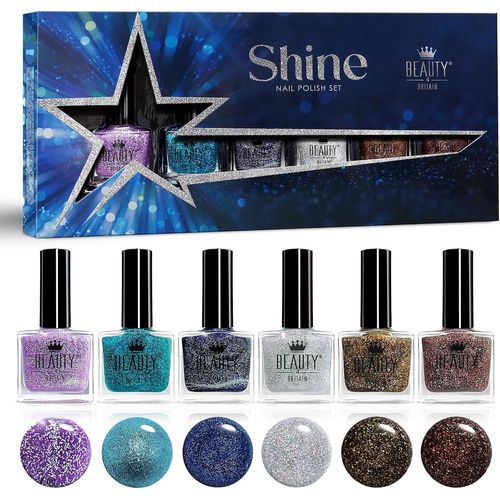 Ytseazn-Coffret De Vernis À Ongles Shine ¿ Lot De 6 Couleurs Pailletées Reflet Shimmer 10ml,Application Facile Par 