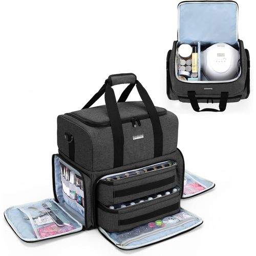 Ytseazn-Boite Rangement Vernis À Ongles Double Couche-Contient 80 Bouteilles(15ml-0,5 Oz Liq.)Et Lampe À Ongles Uv,Sac Organisateur De Vernis À Ongles Avec 2 Poches Amovibles,(Breveté),Noir 
