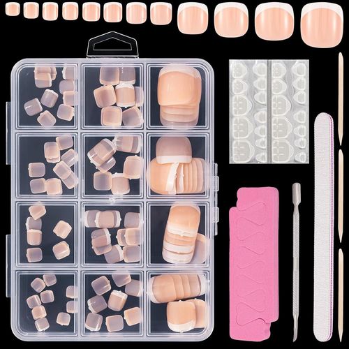 Ytseazn-120 Pièces Faux Ongles D'orteil Français Pieds Ongles Conseils Courts Artificiel Ongle D'orteil Avec Boîte Capsule Ongle Pied French Pleine Couverture Faux Ongle Pied Bricolage Pieds Manucure 
