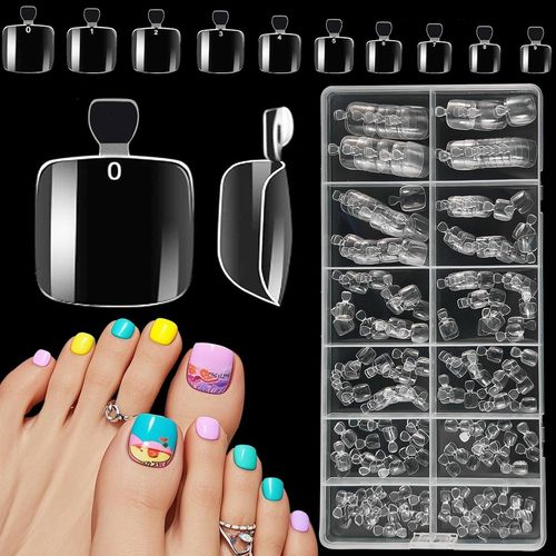 Ytseazn-240 Pièces Faux Ongles Pieds,12 Tailles Capsule Americaine Ongle Pied,Acrylique Faux Ongles Transparent,Capsule Ongle Artificiels Pour Femmes Filles Salon De Manucure Nail Art 