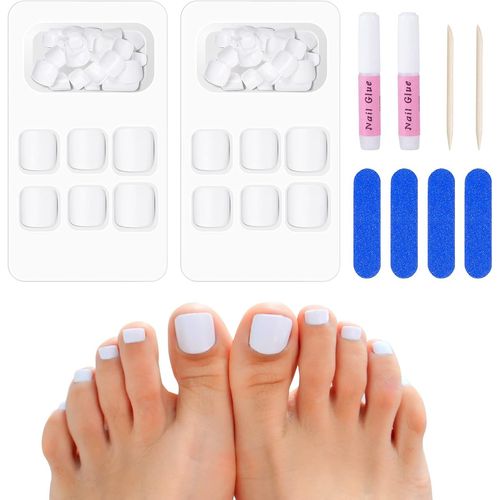 Ytseazn-Faux Ongles Pied Blanc In 12 Tailles,Faux Ongles D'orteil Court De Couverture Complète,48pcs French Manucure Court Pour Pieds,French Capsule Ongle Pied Pour Femme Fille Manucure 