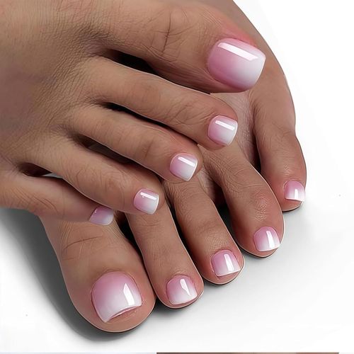 Ytseazn-24 Pcs Ongles De Pied À Coller,Brillance Totale,Ongle Carré,Ensemble De Faux Ongles,Ongles À Presser French 