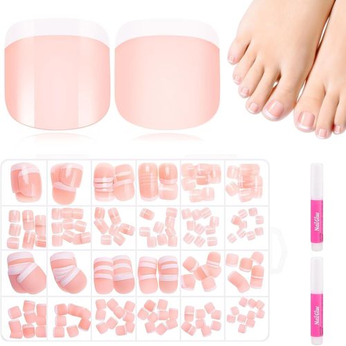 Ytseazn-240 Pièces Français Faux Ongles Pieds,12 Tailles Acrylique Couverture Complète Capsule Ongle Pied Pour Femmes Filles Salon De Manucure Nail Art 