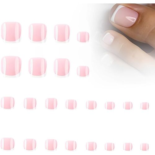 Ytseazn-24pcs Faux Ongles De Pied Courts Sticker Orteil Nail Art Couverture Complète Avec Autocollant À Ongles Accessoires Bricolage Ongle Artificiels Carrés Avec Colle Cadeau Femme Fille 