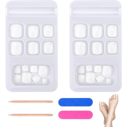 Ytseazn-48 Pièces Faux Ongles Pieds Blanc Faux Ongles D'orteil Pour Dames Femmes Filles Pieds Ongles Conseils Acrylique Bouts D'ongle Artificiel Capsule Ongle Pied French Ongles Décorations(12 Tailles) 