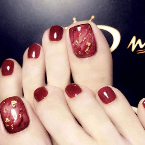 Ytseazn-Carré Faux Ongles Brillant Rouge Faux Pieds Nail Mode Couverture Complète Artificielle Orteil Nail Accessoires Pour Femmes Et Filles 