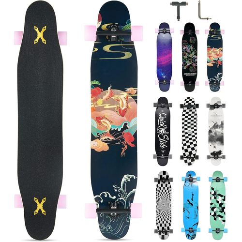 Ytseazn-Longboard Adulte Skateboard Complètes,117x23 Cm,Planche De Skate Avec Roues Led Clignotantes,8 Couches De Bois D'érable Pont,Longboard Dancing Cruiser Pour Adolescents,Débutants,Enfants