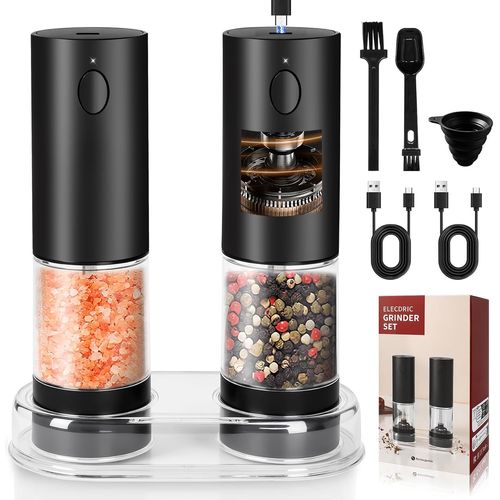 ytseazn-Moulin A Poivre Électrique,Automatique Moulin Sel Poivre,Ensemble De Moulins À Poivres Électrique Avec Base Rechargeable Usb,Avec Lumière Led,Salières Et Poivrière,Capacité De 95Ml Chacun