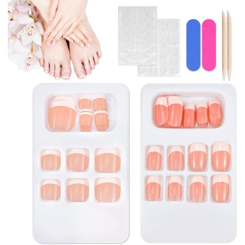 Ytseazn-Faux Ongles Faux Ongle Pied French Acryliques Artificiels Couverture Complète Ongles Nail Art Tip Ongle Pour Femmes Filles Pieds Ongles Conseils Capsule Ongle Pied French Bricolage Pied Manucure 