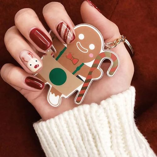 Ytseazn-Lot De 24 Faux Ongles Courts Pour Femme-Avec Bonhomme De Neige-Jolis Carrés-Avec Colle À Ongles-Stick Sur Les Ongles(03) 