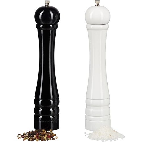ytseazn-Moulin À Épices En Bois,Poivrier,Set De 2,Meule En Céramique,Manuel,Grand,30 Cm,Classique,Noir Blanc
