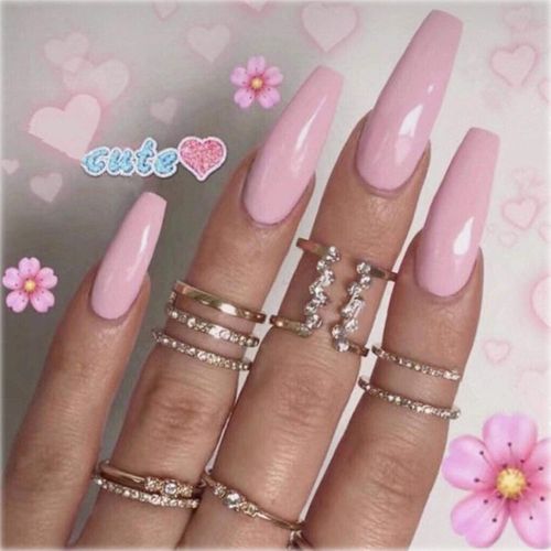 Ytseazn-Cercueil Impression Sur Ongles Coller Sur Ongles Long Cercueil Faux Ongles Ballerine Français Stick Sur Ongles Brillant Ongles Solide Couleur Acrylique Complet Couverture Ongles 24pcs 
