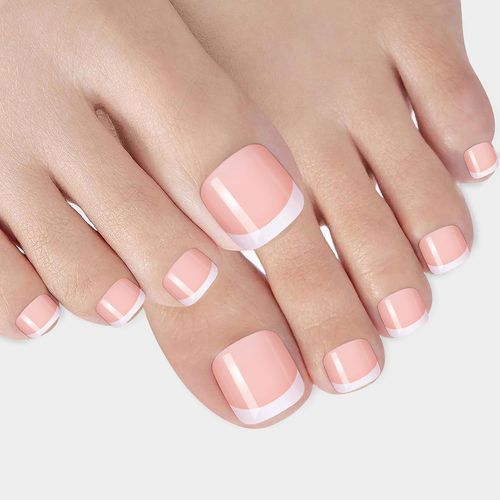 Ytseazn-48 Pièces Français Faux Ongles Pieds Ensemble 12 Tailles Couverture Complète Court Capsule Ongle Pied Artificiel Acrylique Ongles Pieds Pour Femmes Filles Nail Art Diy 