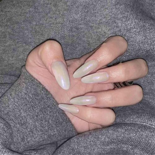 Ytseazn-Amande Impression Sur Ongles Coller Sur Ongles Longues Amande Faux Ongles Français Ballerine Stick Sur Ongles Brillants Ongles Solide Couleur Acrylique Plein Couvertures Ongles 24pcs 