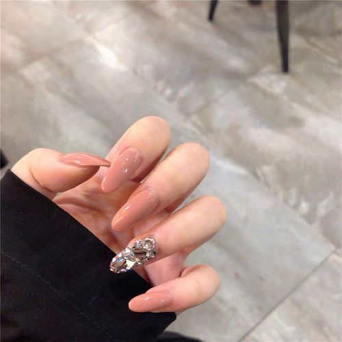 Ytseazn-Amande Impression Sur Ongles Coller Sur Ongles Strass Amande Faux Ongles Ballerine Française Stick Sur Ongles Brillant Ongles Rose Couverture Complète Ongles Acrylique 24pcs 