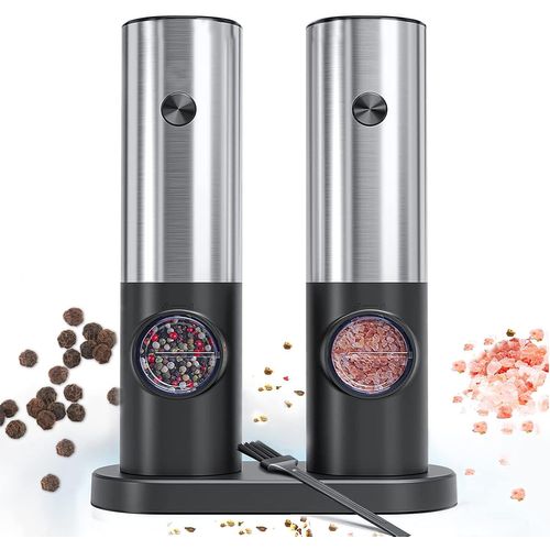 ytseazn-Moulin A Poivre Electrique,2 Pcs Automatique Salieres Et Poivrieres Avec Base De Rangement Et Lampe Led,Moulins À Sel Rugosité Réglable Pour Cuisine,Barbecue,70Ml(Nécessite 4 Piles Aaa)
