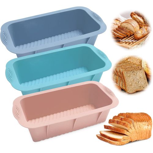 Ytseazn-Lot De 3 Moules À Pain En Silicone Antiadhésifs-Moule À Pain En Silicone Et Moule À Cake-Pour Pain Fait Maison,Gâteaux,Tartes,Petits Pains(3 Couleurs)