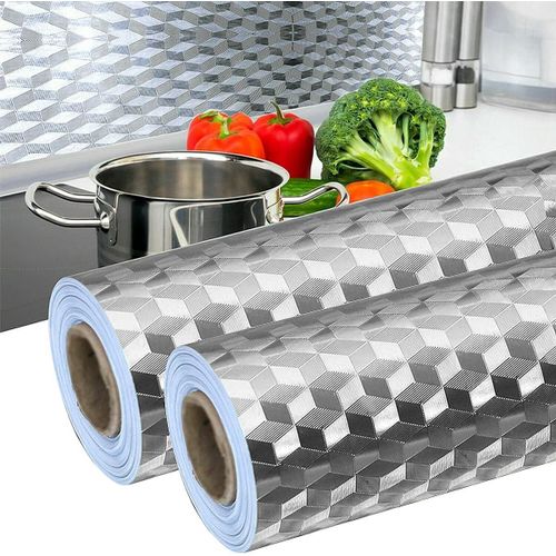 ytseazn-Lot De 2 Rouleaux De Papier Peint En Aluminium-40 Cm X 5 M-Autocollant Étanche-Résistant-Pour Cuisine,Plan De Travail,Mur De Cuisine,Armoire De Cuisine(Texture Losange)