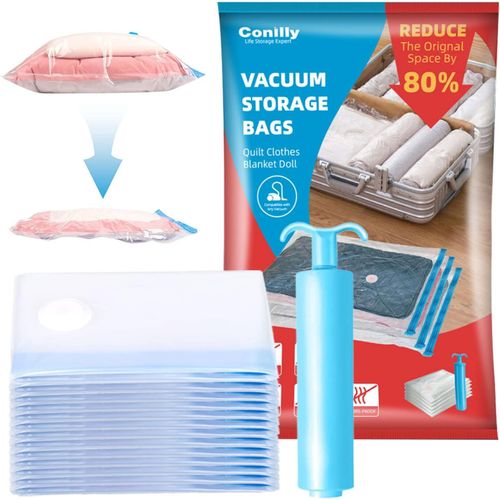 ytseazn-Lot De 8 Sacs De Rangement Sous Vide(2 Jumbo,2 Grands,2 Moyens,2 Petits)-80 % Plus Économes D'Espace-Pour Couettes,Vêtements,Couvertures Avec Pompe À Main De Voyage Et De Maison(8 Variétés)