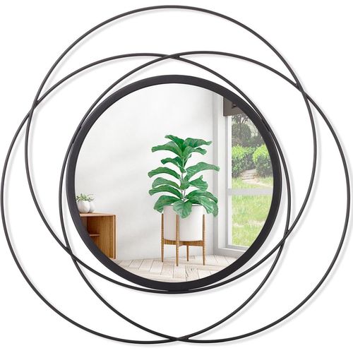 Ytseazn-Miroir Décoratif Mural Rond Avec Cadre En Fer-Décoration D'intérieur Pour Salon,Chambre À Coucher,Salle De Bain,Entrée-Noir-40 X 40 Cm