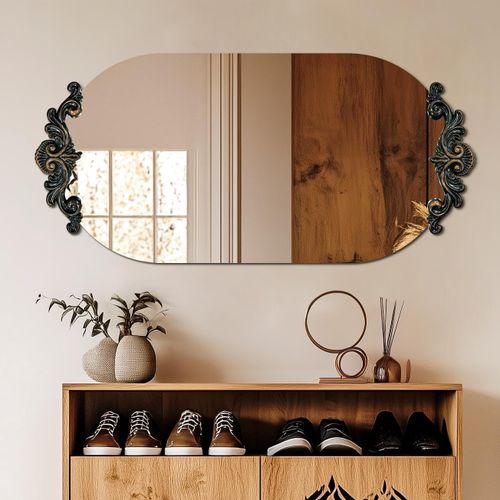 Ytseazn-Miroir Mural Décoratif Baroque: 50×100cm Miroir Oval D'entrée Vintage Avec Decoration Sculptée Ancienne Dorée Grand Miroir De Maquillage Antique Design Pour Chambre Salon Café