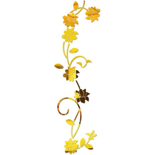 Ytseazn-Flower Vine Acrylique Miroir Stickers Muraux,Élégant Miroir Réglage Mur Autocollant,Mur Collant Miroir Décoration Murale Pour La Maison Salon Chambre Décor,Or