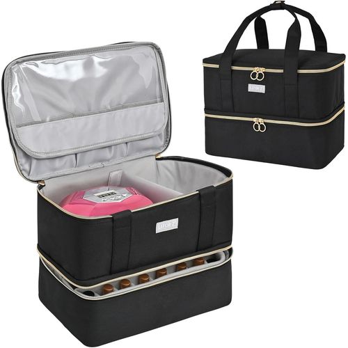 Ytseazn-Sac De Rangement Pour Vernis À Ongles,Double Couche,Pour 40 Bouteilles(15ml-0,5 Fl.Oz)Et 1 Lampe À Ongles Led,Sac De Transport Portable Pour Accessoires De Design D'ongles,Noir ,S¿Für 