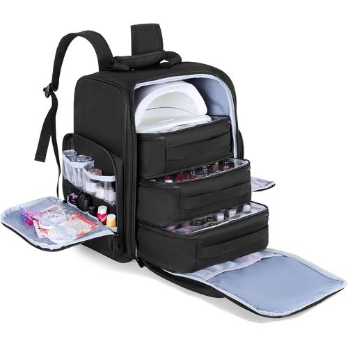 Ytseazn-Sac À Dos Organiseur De Vernis À Ongles Per 105 Bouteilles Et Une Lampe À Ongles(15ml-0,5 Fl.Oz),Sac De Rangement Vernis A Ongle Avec 3 Poches Amovibles(Brevet En Instance),Noir 