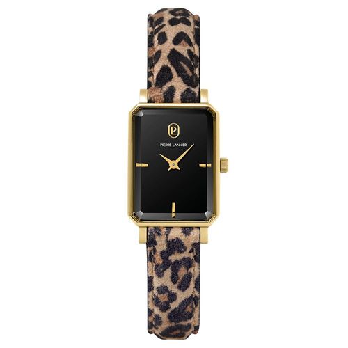Montre Femme Ariane Doré Cadran Noir Bracelet Cuir Léopard 12 Mm