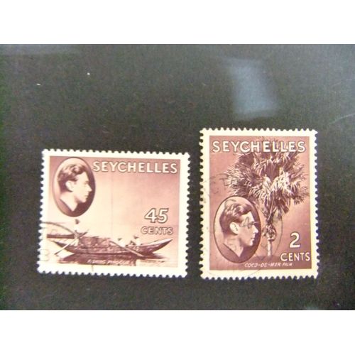 51 Seychelles 1938 / Palmier - Pirogue Et Roi George Vi / Yvert 118 + 126 Fu