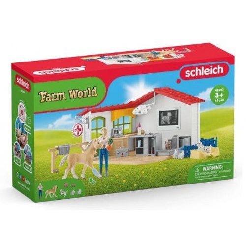 Coffret Clinique Cabinet veterinaire avec animaux (poulain, chien, lapins, etc.) - Figurines - Schleich Ferme - Set Jouet et Carte