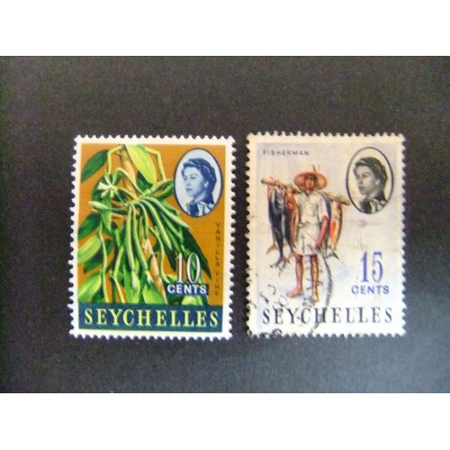 51 Seychelles 1962 / Vanillier - Pecheur Et Reine Elizabeth Ii / Yvert 189 + 190 Fu
