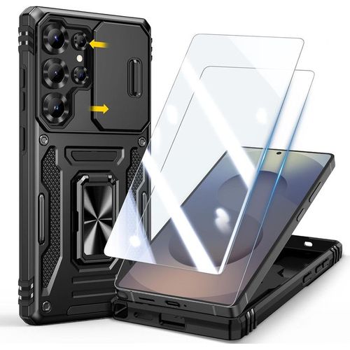Coque Pour Samsung Galaxy S25 Ultra Avec 2 Verre Trempé ,Support 360° Rotatif, Protection Caméra Coulissante,Renforcée Antichoc - Hqselection®