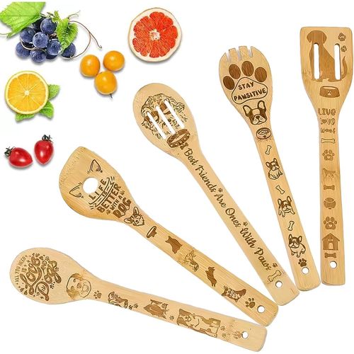 Shiba-5 Pièces Ensemble D'ustensiles De Cuisine ¿ Couteaux Et Ustensiles De Bois Avec Spatule Et Cuillères En Bois ¿ Accessoires D[1